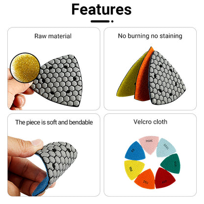 7PCS 3.5"(90MM) Triangle Diamond Dry Polishing Pads - Sanding/Polishing Discs for Granite, Marble, Stone, Concrete - Oscillator Tools for Masonry & DIY Projects