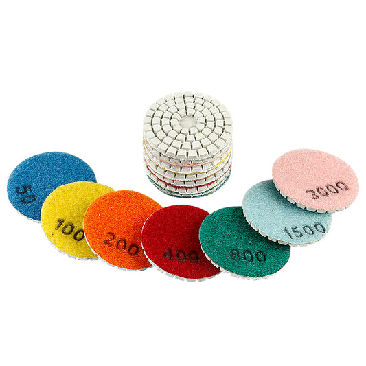 8PCS 2 Inch (50mm) Diamond Polishing Pads, Wet/Dry Hook & Loop Backing, for Granite, Marble, Quartz, Jade – Angle Grinder Grinding Discs, Stone Countertop & Tile Polishing – #50-#3000 Grit Set