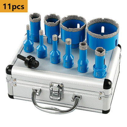 11PCS Dry Diamond Drill Bit Set (6mm-68mm) - No Water Needed for Porcelain Tile/Granite/Glass - Includes Storage Case & Angle Grinder Adapter