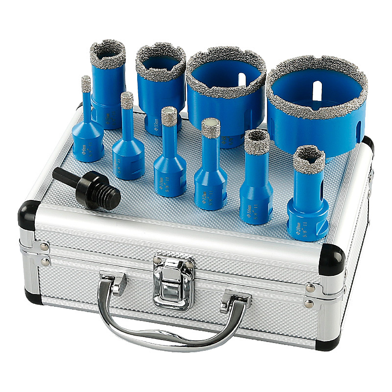 11-teiliges Trocken-Diamantbohrer-Set (6–68 mm) – kein Wasser erforderlich für Porzellanfliesen/Granit/Glas – inkl. Aufbewahrungskoffer und Winkelschleifer-Adapter