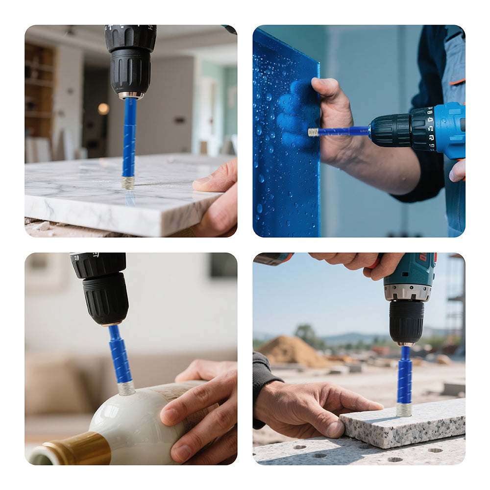 4PCS Diamond Hole Saw Drill Bit Set, 1/4 5/16 3/8 1/2 Inch for Porcelain Tile Ceramic Stone Granite Marble, Hex Shank Dry Drilling, 6/8/10/12mm