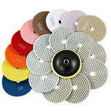 16-teiliges 4"/100-mm-Diamant-Polierpad-Set – 5/8"-11 M14 M10 Schleifscheiben für Granit, Marmor, Beton und Stein – Zubehör für professionelle Nass-Winkelschleifer