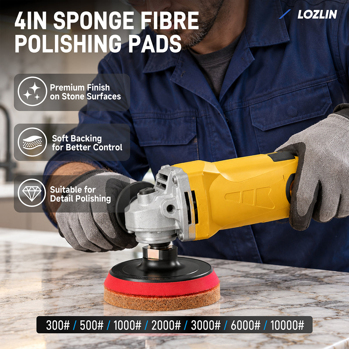 8PCS/Set Diamond Sponge Polishing Pads Set - Wet Buffing Discs for Granite, Marble & Artificial Stone - Complete 8-Step Surface Restoration & Cleaning Kit