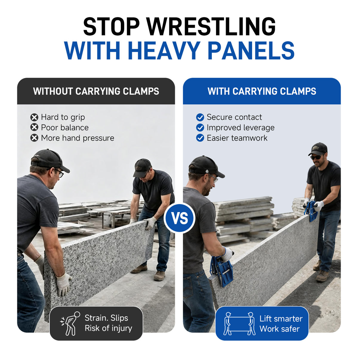 Heavy-Duty Adjustable Stone Transport Clamps, Securely Hold Stone Slabs for Transportation & Installation