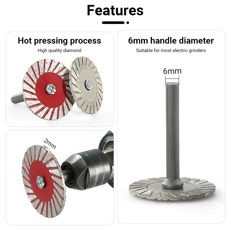5 Stück 1,5 Zoll (40 mm) Diamant-Steinschnitzklingen – gezackte Kante zum Gravieren/Schneiden von Marmor, Granit und Fliesen – Rotationswerkzeug-Sägeblätter mit Griff