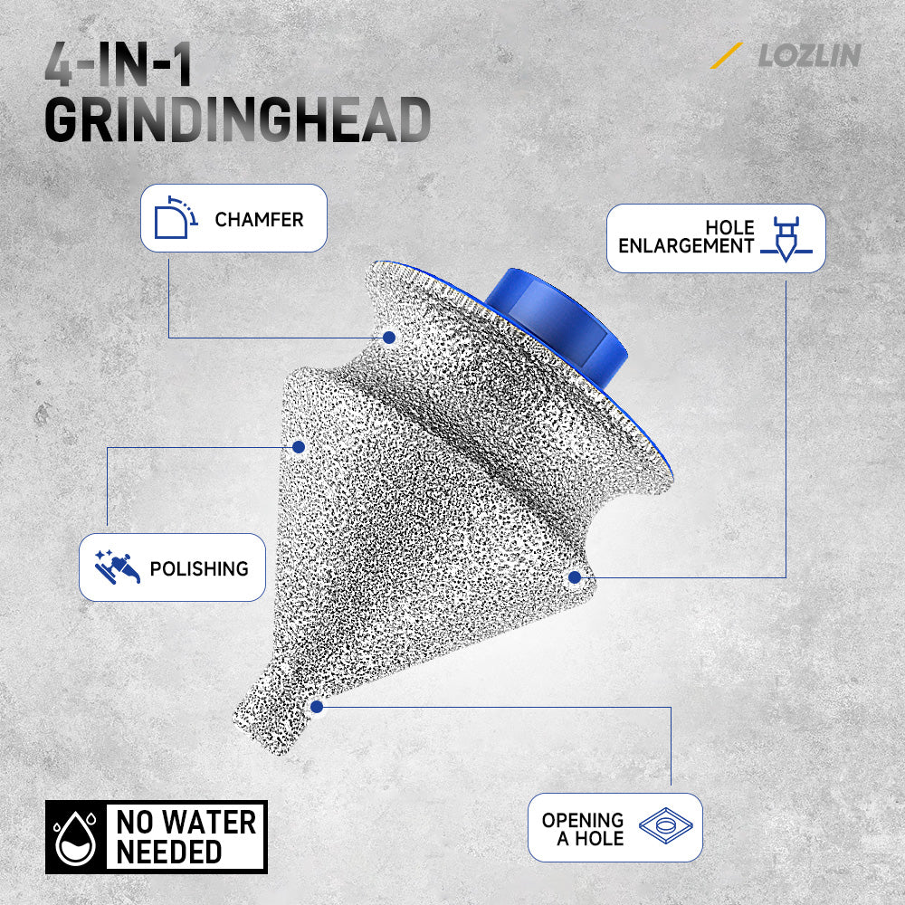 LOZLIN Diamond Beveling & Chamfer Bits for Angle Grinder – Drilling, Reaming, Arc Grinding, Trimming on Granite, Marble, Tile, Ceramic & Stone, 5/8"-11 M14 Thread for Drilling