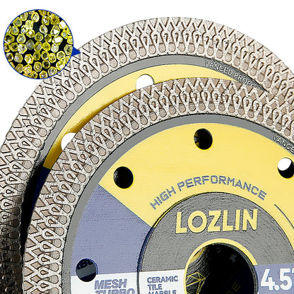 LOZLIN 4.5"(115mm) Mesh Turbo Diamond Cutting Disc - Dry/Wet Grinding & Cutting Wheel for Tile, Ceramic, Marble - Angle Grinder & Rotary Tool for Masonry/DIY