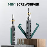 14-in-1 Ratcheting Screwdriver Set with Magnetic Tip, 180° Adjustable Multi-Angle Screwdriver, Phillips Flathead Torx Square Hex Bits, Foldable Repair Tool for Home DIY & Electronics
