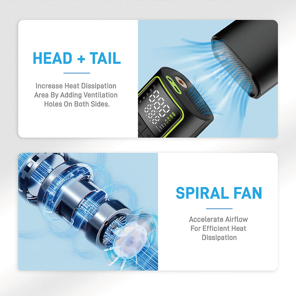 Portable Rapid-Inflation Tire Inflator Rechargeable air pump with digital display, suitable for quickly inflating car, motorcycle, and bicycle tires