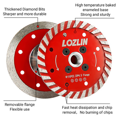 4.3" (110mm) Diamond Saw Blade - Cutting & Grinding for Granite, Concrete & Stone - 5/8-11 M14 M10 Arbor Angle Grinder Blade for Chamfering/Trimming/Shaping
