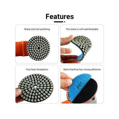 8PCS/set 4Inch Dry Diamond Pads - 50#-3000# Grit Marble/Quartz Stone Angle Grinder Polishing Disc