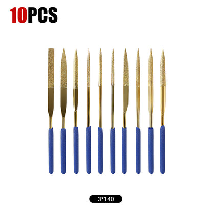 10-piece file set for polishing and grinding metal, wood, glass, and jewelry