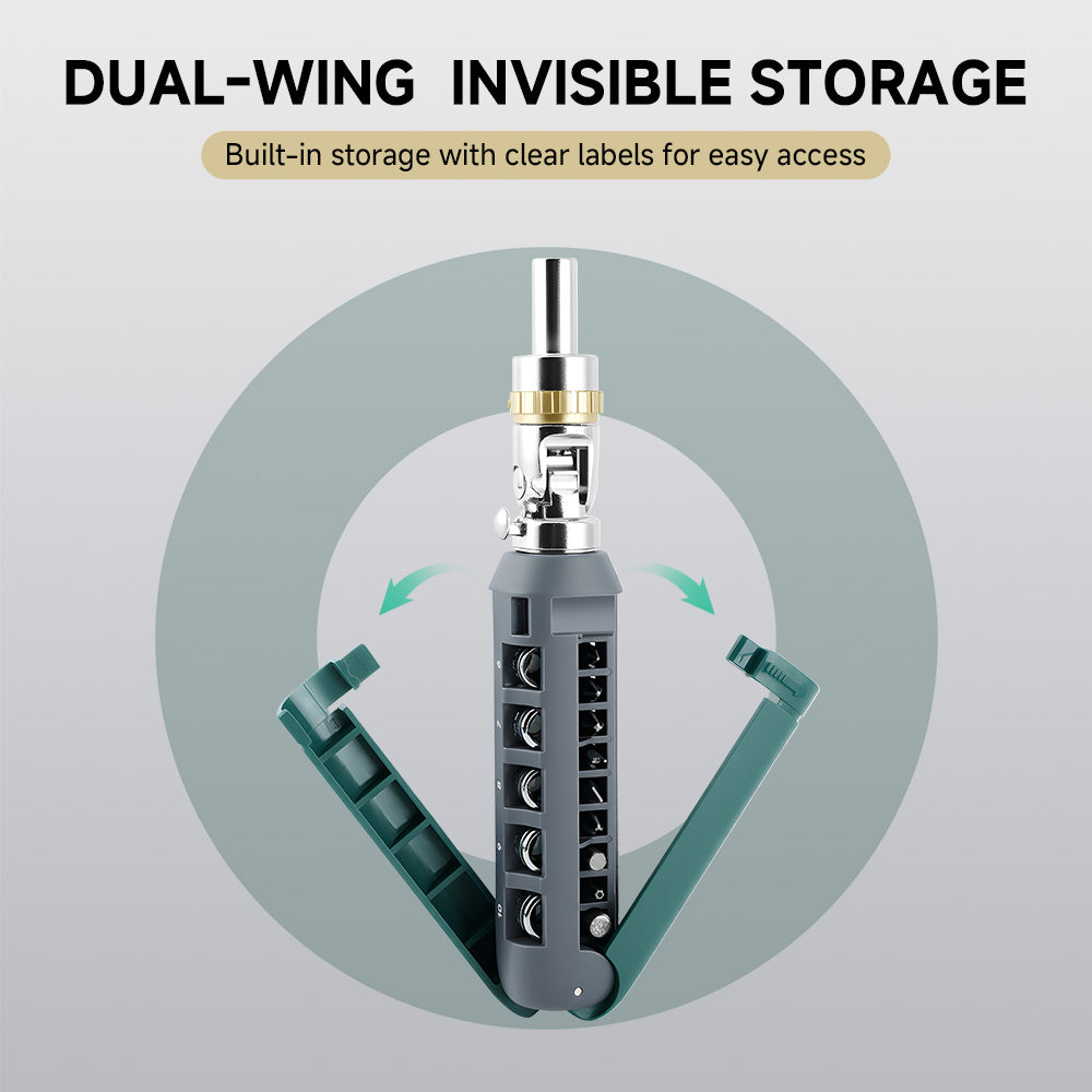 14-in-1 Ratcheting Screwdriver Set with Magnetic Tip, 180° Adjustable Multi-Angle Screwdriver, Phillips Flathead Torx Square Hex Bits, Foldable Repair Tool for Home DIY & Electronics
