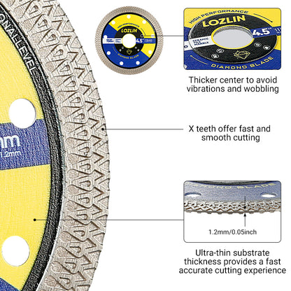 LOZLIN 4.5"(115mm) Mesh Turbo Diamond Cutting Disc - Dry/Wet Grinding & Cutting Wheel for Tile, Ceramic, Marble - Angle Grinder & Rotary Tool for Masonry/DIY