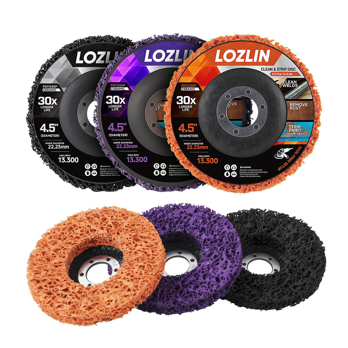 LOZLIN 3-Pack 4.5" Angle Grinder Stripping Discs, Remove Rust, Paint, Oxidation & Coatings on Metal