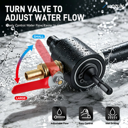 Hand Drill Water Injection Device M10, M14, 5/8-11 Adapter; Water Injection System for Drilling Holes in Tiles and Stone Slabs; Adjustable Valve