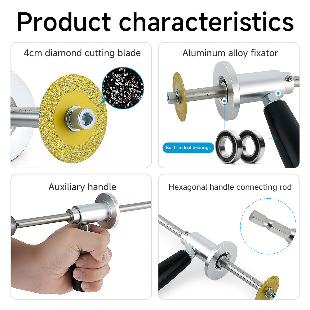 LOZLIN PVC Pipe Inside Cutter with Diamond Grit Wheel & 7-Inch Adjustable Depth for 1-1/2 to 8 Inches, 1/4in Hex Shank for Impact Drivers