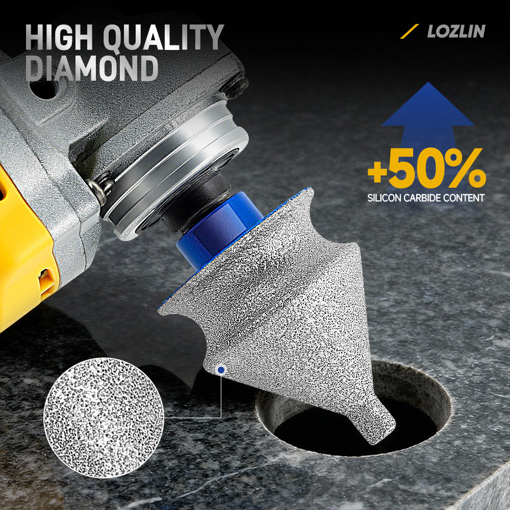LOZLIN Diamond Beveling & Chamfer Bits for Angle Grinder – Drilling, Reaming, Arc Grinding, Trimming on Granite, Marble, Tile, Ceramic & Stone, 5/8"-11 M14 Thread for Drilling