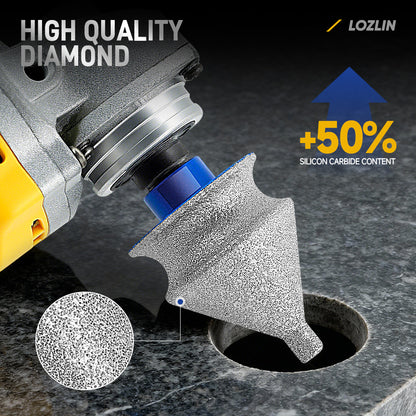 LOZLIN Diamond Beveling & Chamfer Bits for Angle Grinder – Drilling, Reaming, Arc Grinding, Trimming on Granite, Marble, Tile, Ceramic & Stone, 5/8"-11 M14 Thread for Drilling