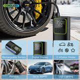Portable Rapid-Inflation Tire Inflator Rechargeable air pump with digital display, suitable for quickly inflating car, motorcycle, and bicycle tires