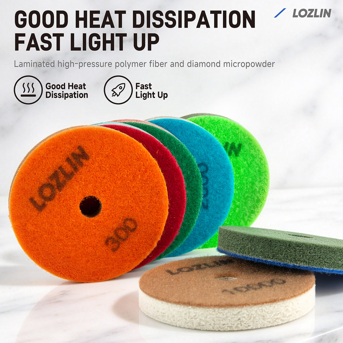 8PCS/Set Diamond Sponge Polishing Pads Set - Wet Buffing Discs for Granite, Marble & Artificial Stone - Complete 8-Step Surface Restoration & Cleaning Kit