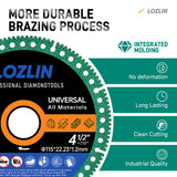 LOZLIN 3Pcs 4-1/2 Inch Diamond Cutting Discs, Mesh Turbo Cut Off Wheels for Porcelain Tile, Granite, Marble & Metal Rebar, Smooth Cutting Tool