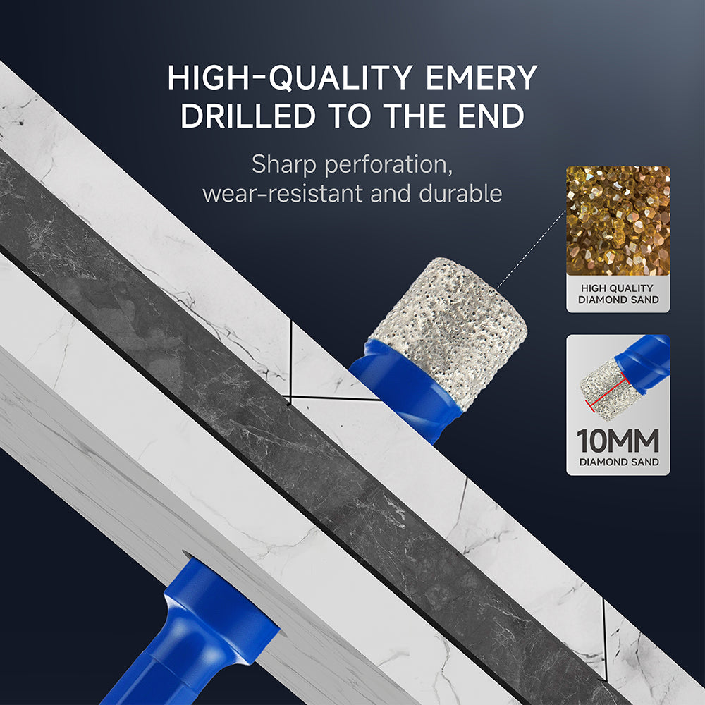 4PCS Diamond Hole Saw Drill Bit Set, 1/4 5/16 3/8 1/2 Inch for Porcelain Tile Ceramic Stone Granite Marble, Hex Shank Dry Drilling, 6/8/10/12mm