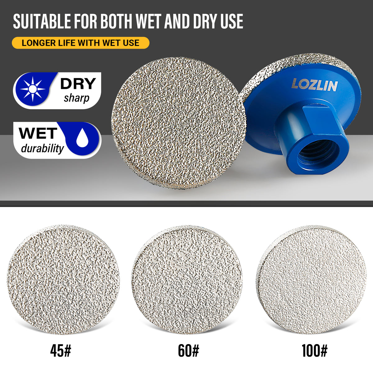 LOZLIN 2 Zoll (50 mm) flache Diamant-Schleifscheibe – Arbeitsplatten-Fugen- und Kantenschleifen für Quarz, Marmor, Fliesen – 5/8-11 M14 M10 Winkelschleifer-montiertes Steinwerkzeug