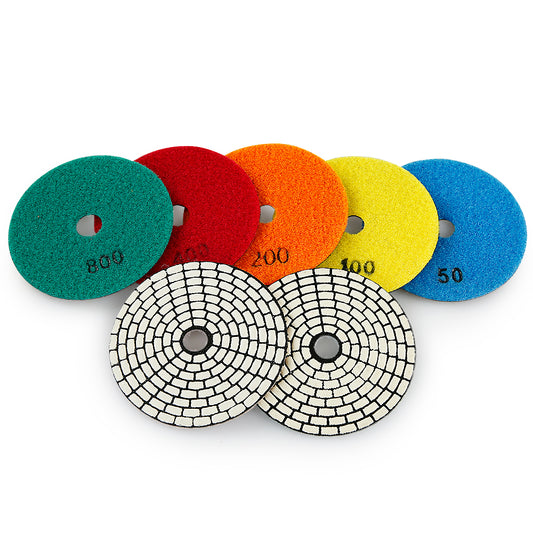 8PCS/set 4Inch Dry Diamond Polishing Pads Set - 50#-3000# Grit for Granite/Marble Stone, Discs for Angle Grinders
