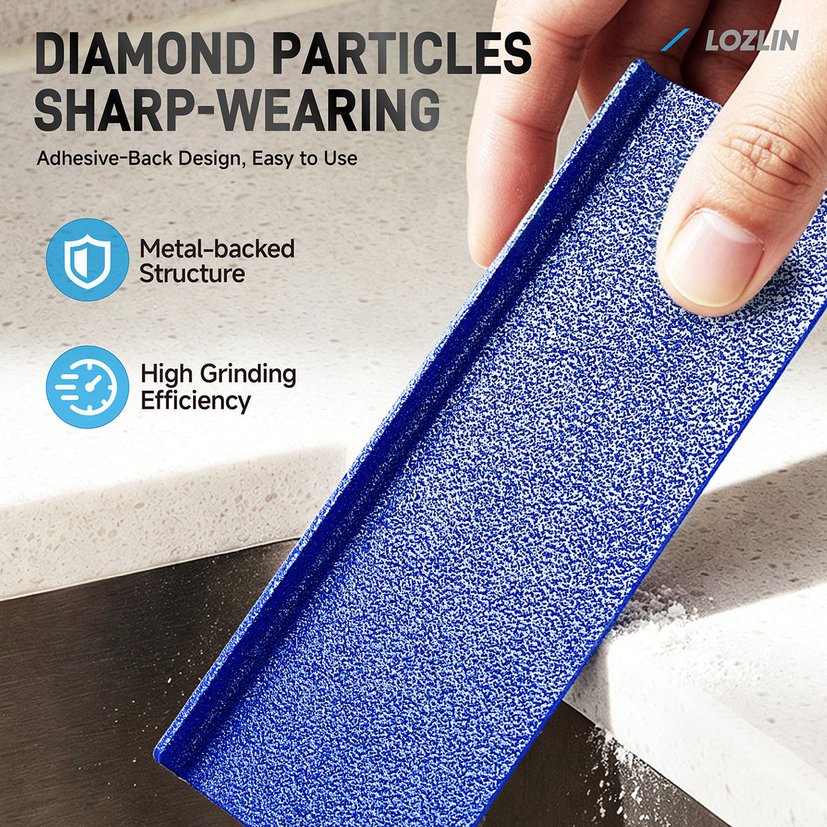 LOZLIN Diamond Hand Polishing Pads, Manual Sanding & Edge Grinding Tools for Tile, Porcelain, Glass, Marble, Granite, Stone & Metal