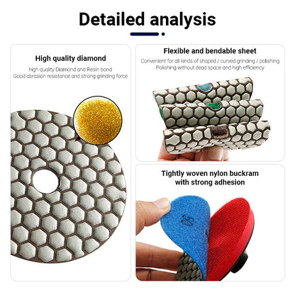 8PCS 4Inch Dry Diamond Polishing Pads - for Marble, Granite & Stone - Angle Grinder Buffing Discs Set, No Water Needed