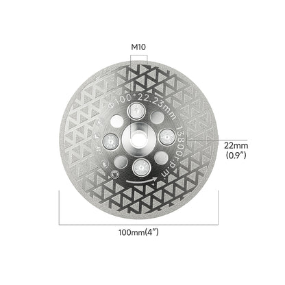 4/4.5" (100/115MM ) Double-Sided Diamond Cutting Disc - 5/8-11 M14 M10 Thread for Angle Grinder - Electroplated for Tile Marble Granite Cutting & Grinding