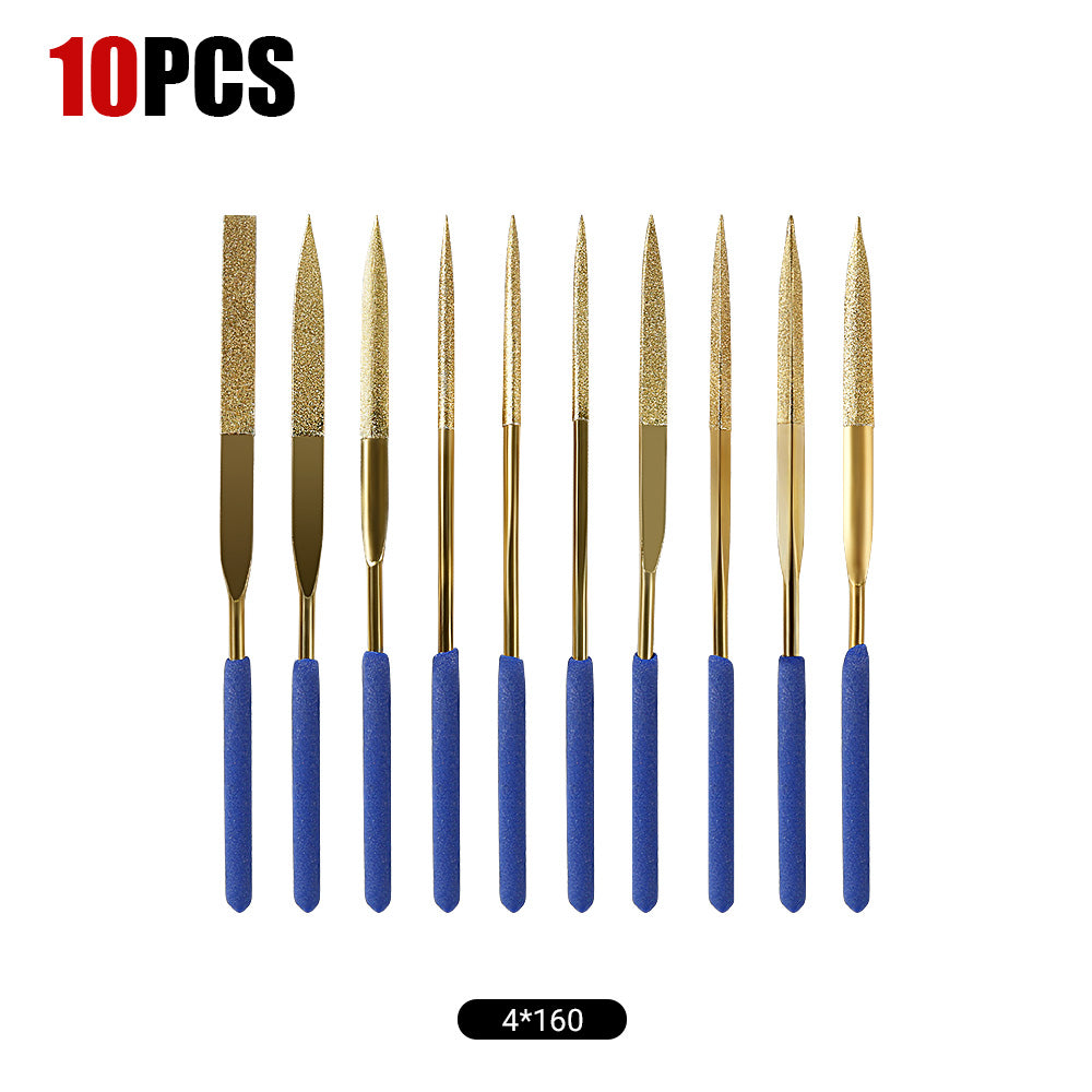 10-piece file set for polishing and grinding metal, wood, glass, and jewelry