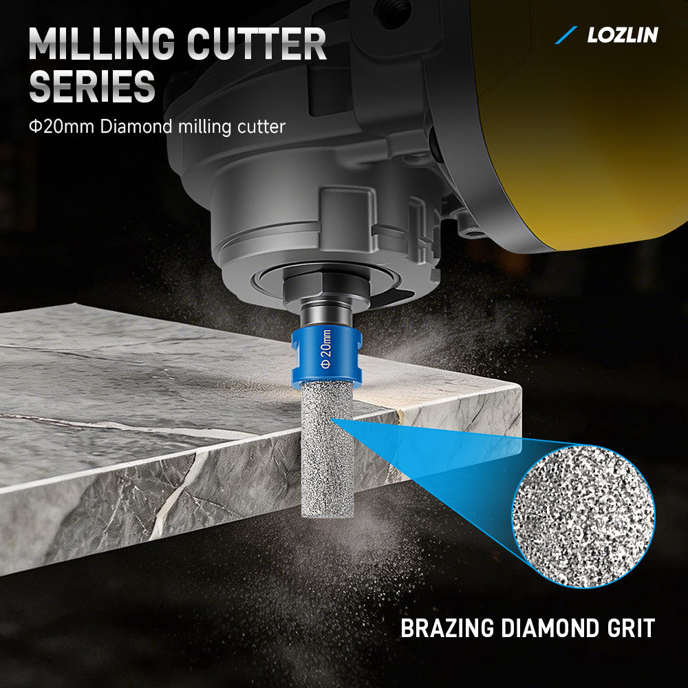 LOZLIN 17PCS Diamond Tool Kit for Tiler, Professional Drill Bits, Saw Blades, Polishing Pads, Chamfer Drill & Milling Bits for Cutting & Grinding Porcelain, Glass, Marble, Quartz & Stone