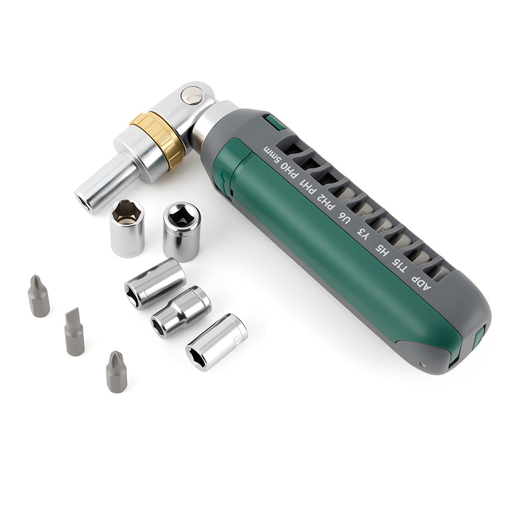 14-in-1 Ratcheting Screwdriver Set with Magnetic Tip, 180° Adjustable Multi-Angle Screwdriver, Phillips Flathead Torx Square Hex Bits, Foldable Repair Tool for Home DIY & Electronics