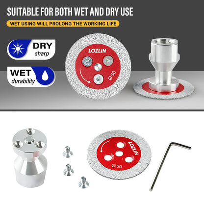 3PCS 2" (50mm) Diamond Vacuum Brazed Blades - 5/8-11 - M14 -M10 Detachable Flange for Angle Grinders - Cutting & Carving Stone, Tile, Metal Mini Grinding Discs