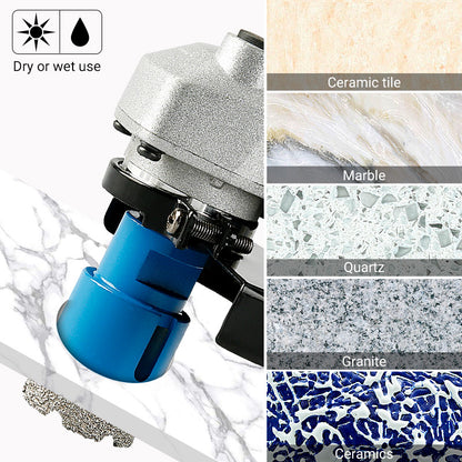 11PCS Dry Diamond Drill Bit Set (6mm-68mm) - No Water Needed for Porcelain Tile/Granite/Glass - Includes Storage Case & Angle Grinder Adapter