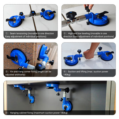 LOZLIN 2PCS Heavy Duty Vacuum Leveling Tool - 396lb Suction Clamp for Stone, Tile & Glass Countertops - Adjustable Seamless Installation Kit with Grip Handles