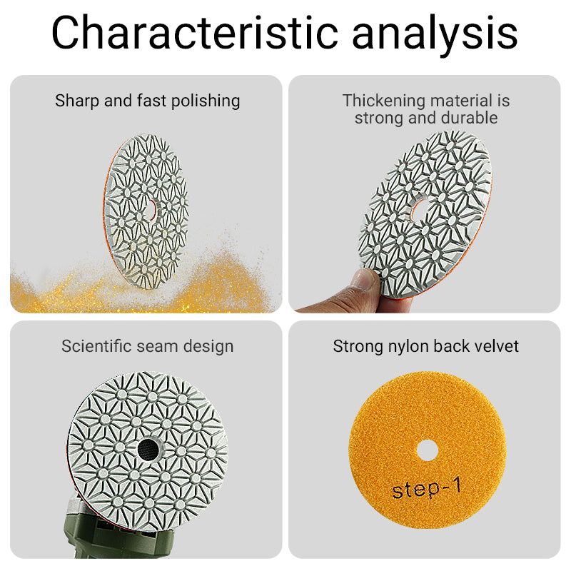 4PCS 100mm (4") Diamond Polishing Pads - Wet Use for Marble, Quartz & Granite - 3-Step Grinding/Polishing Kit for Angle Grinders