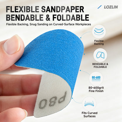 LOZLIN Mini Detail Hand Sander, 5-Piece/21 Piece Sanding Block Kit Sandpaper Refill Pack, 80/160/320/600 Grit Hook and Loop Abrasive Pads for Wood, Metal, Furniture, Crafts and Tight Spaces