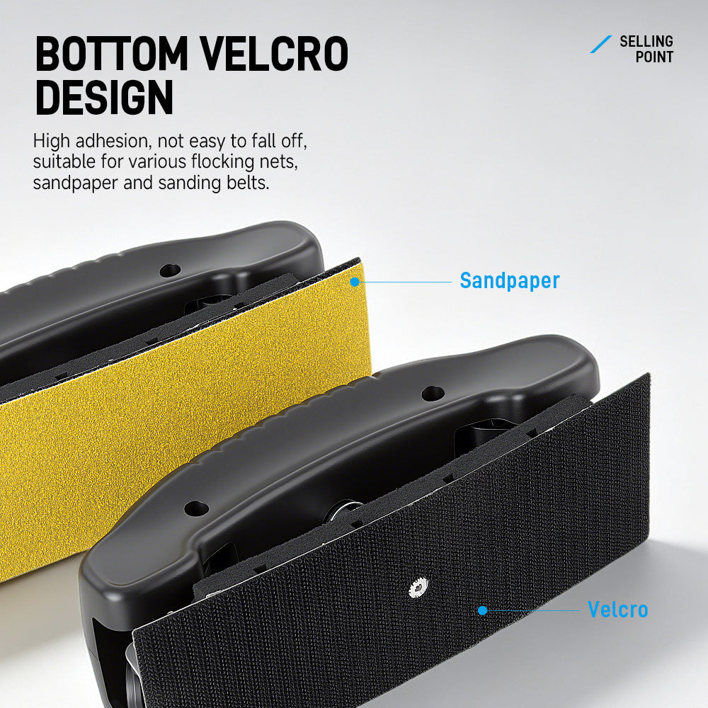 Sandpaper and Hand Sanding Block Set, featuring sandpaper in grits ranging from 80 to 800, with a mesh handle, for use on drywall, wood, metal furniture, and for removing and sanding automotive paint