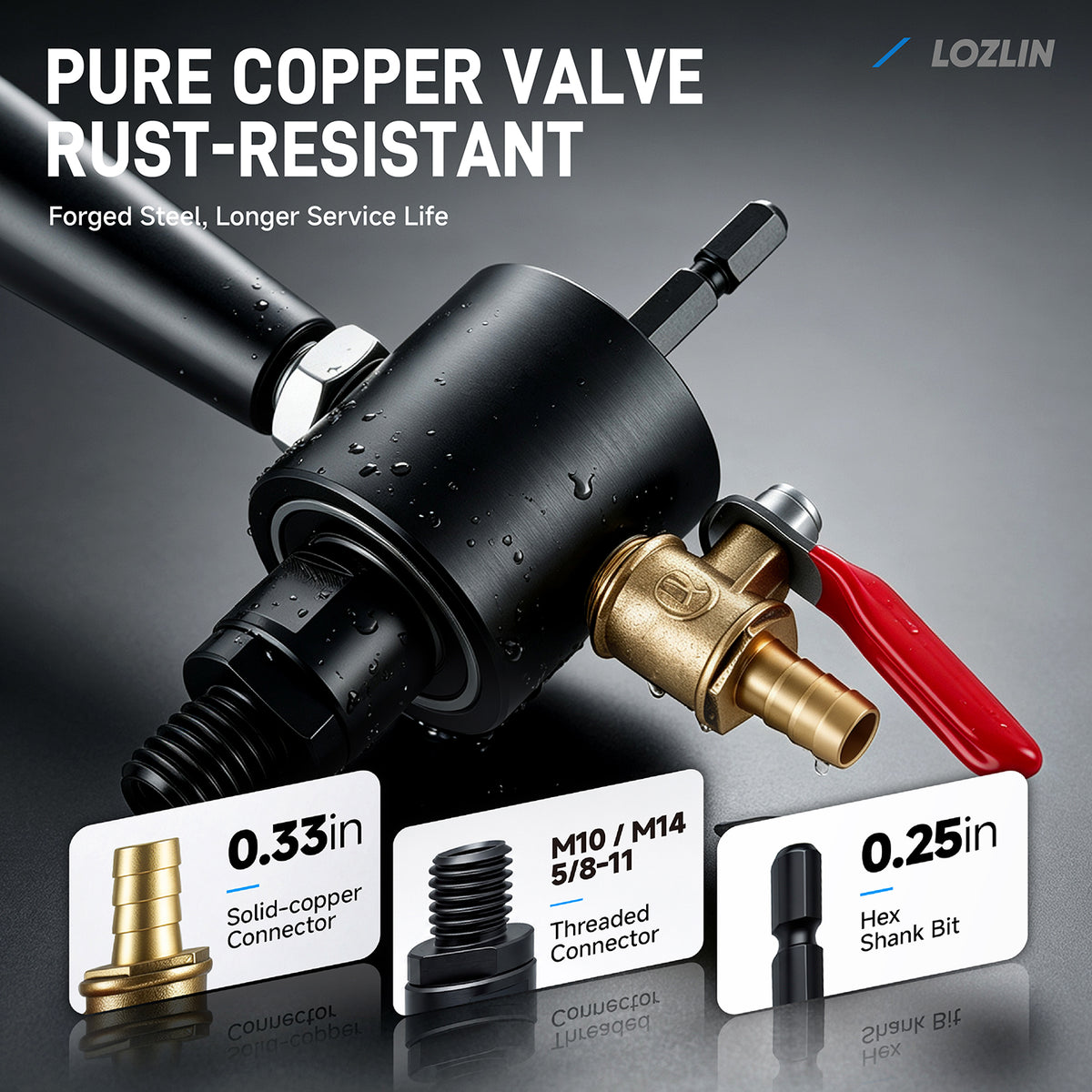 LOZLIN Hand Drill Water Injection Device with Adjustable Valve, M10 M14 5/8-11 Adapter for Tile & Stone Drilling