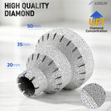 LOZLIN Multi-Size 3-Step Diamond Chamfering Bit (20/35/50mm Millimeters) with 5/8"-11/M14 Threaded Grip, Angle Grinder Accessory for Porcelain Tiles, Hole Enlarging, Edge Trim
