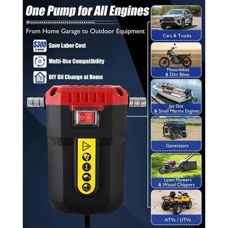 12V 80W Electric Oil Change Pump Extractor, Fluid Transfer Suction Pump for Oil & Diesel, Complete Tube Kit Included, for Truck RV Boat Marine, Red