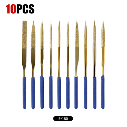 10-piece file set for polishing and grinding metal, wood, glass, and jewelry