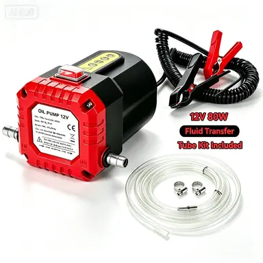 12V 80W Electric Oil Change Pump Extractor, Fluid Transfer Suction Pump for Oil & Diesel, Complete Tube Kit Included, for Truck RV Boat Marine, Red