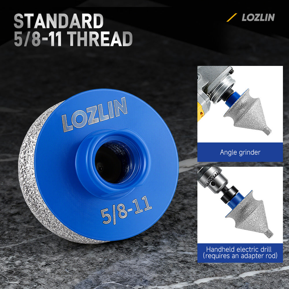 LOZLIN Diamond Beveling & Chamfer Bits for Angle Grinder – Drilling, Reaming, Arc Grinding, Trimming on Granite, Marble, Tile, Ceramic & Stone, 5/8"-11 M14 Thread for Drilling