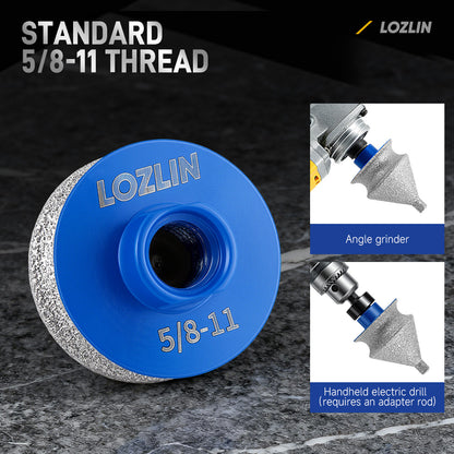 LOZLIN Diamond Beveling & Chamfer Bits for Angle Grinder – Drilling, Reaming, Arc Grinding, Trimming on Granite, Marble, Tile, Ceramic & Stone, 5/8"-11 M14 Thread for Drilling