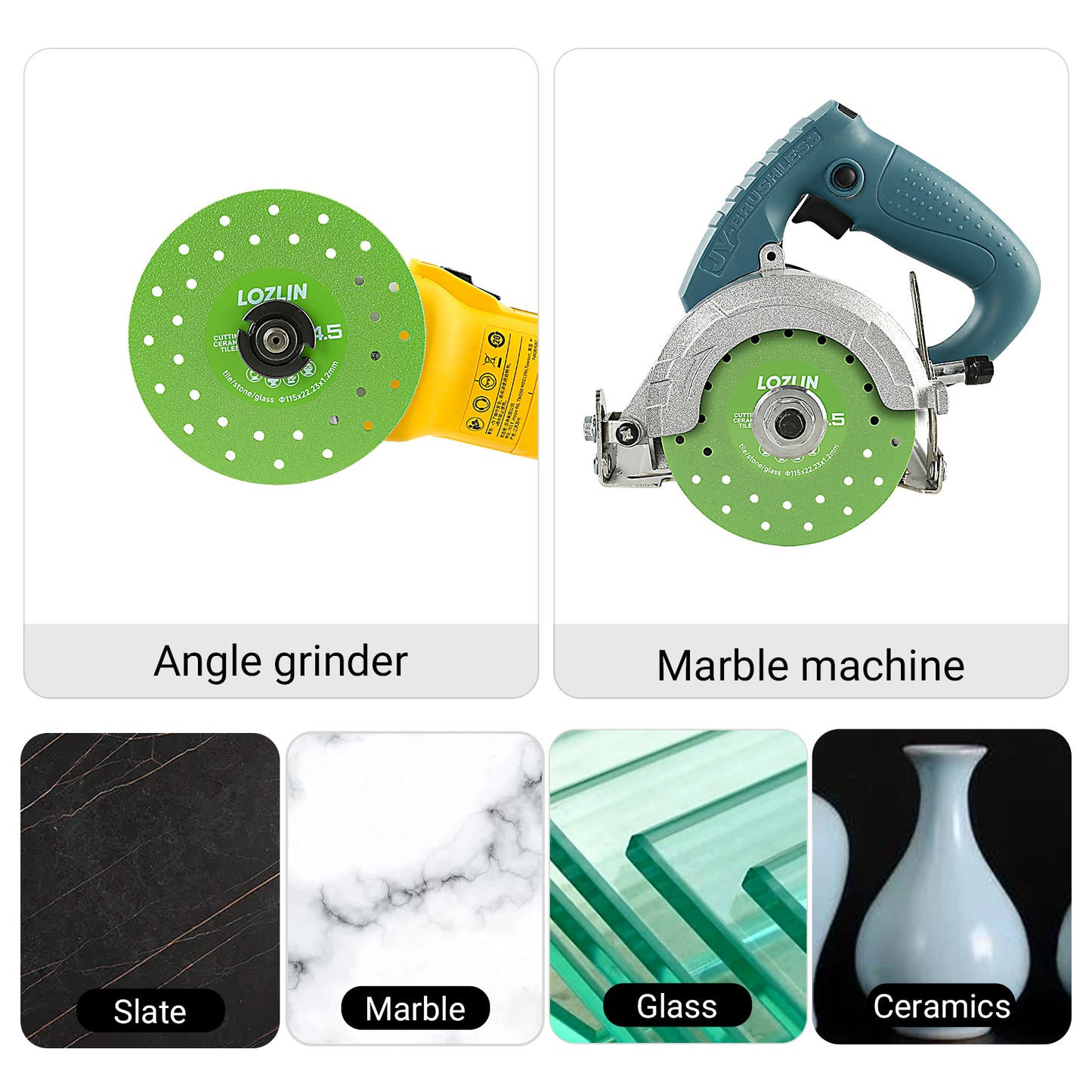 LOZLIN 115mm Diamond saw blades for cutting and grinding tile and marble, 45 degree chamfered diamond saw blades