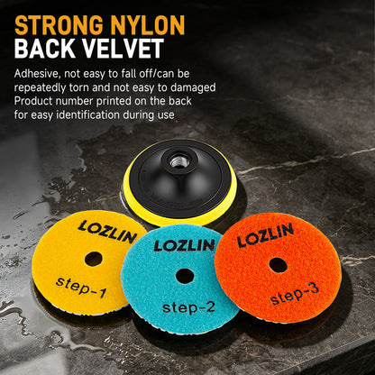 4PCS 100mm (4") Diamond Polishing Pads - Wet Use for Marble, Quartz & Granite - 3-Step Grinding/Polishing Kit for Angle Grinders